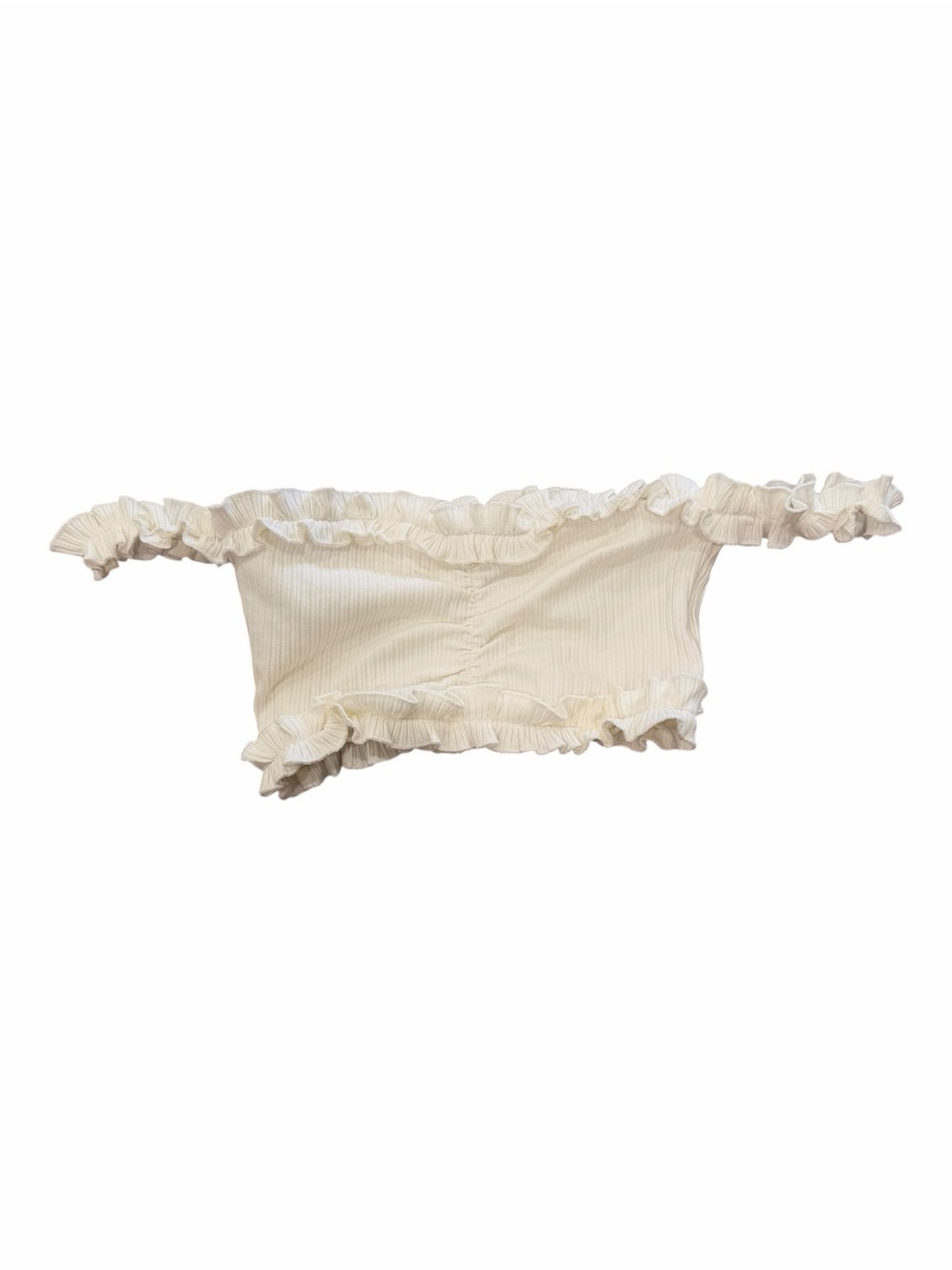 O. Vianca Cream Ruffled Off-Shoulder Crop Top XS